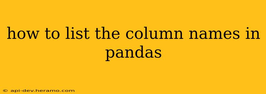 how to list the column names in pandas